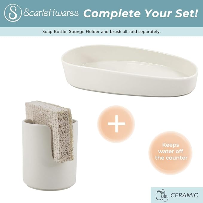 Ceramic Dish Sponge Holder for Kitchen Sink Dishwasher Safe Farmhouse Elegant Cute Sturdy