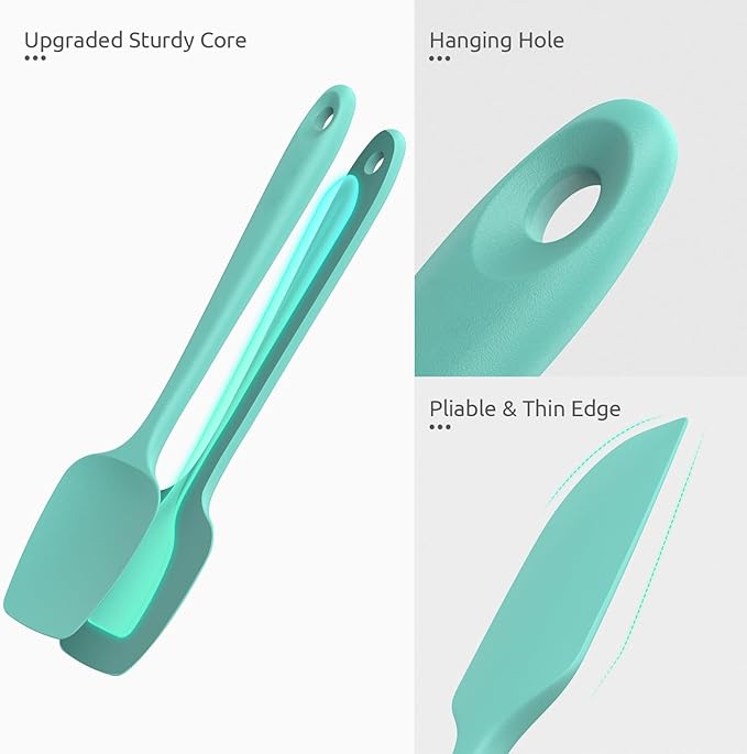 U-Taste 600ºF Heat Resistant Silicone Spatulas: Flexible Food-Grade Silicon Baking Scraper, Kitchen Cooking Mixing Utensils with Upgraded Sturdy Handle Tip for Nonstick Cookware (4-Pc., Teal)