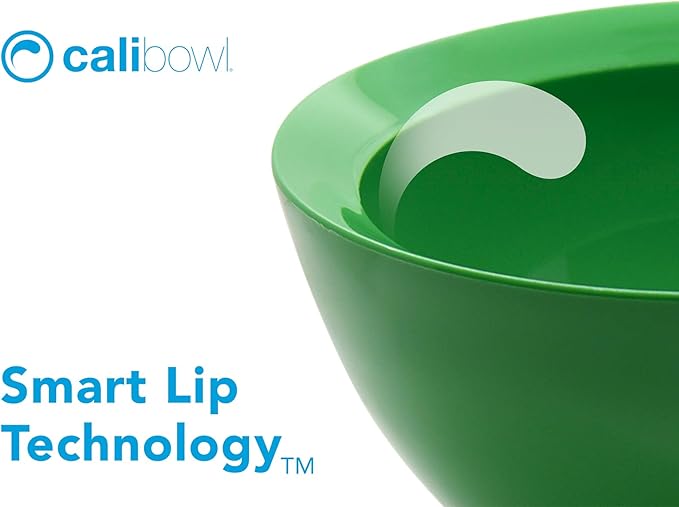 CaliBowl Large Non-Spill Plastic Bowl Set - 28oz Reusable Kitchen Bowls with Concave Inner Lip and Non-Slip Base - For Cereal, Soups, Mixing and Serving - Set of 4 - Seagrass Green