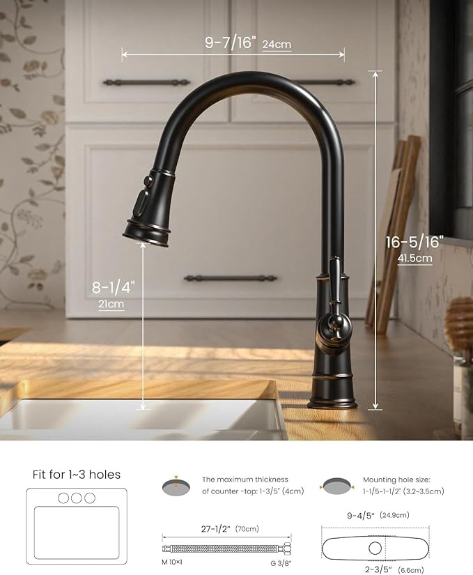 APPASO Bronze Kitchen Faucet with Pull Down Sprayer, Oil Rubbed Bronze Single-Handle High Arc Single Hole Pull Out Kitchen Sink Faucets (Patented Design), CUPC-Certified Pull-Out Hose