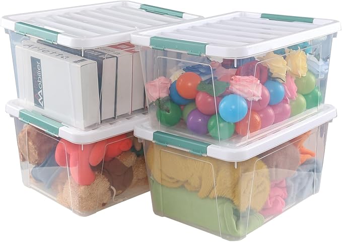 4 Pack 35 Quart Storage Box with Lid, Plastic Latching Container Bin, Clear