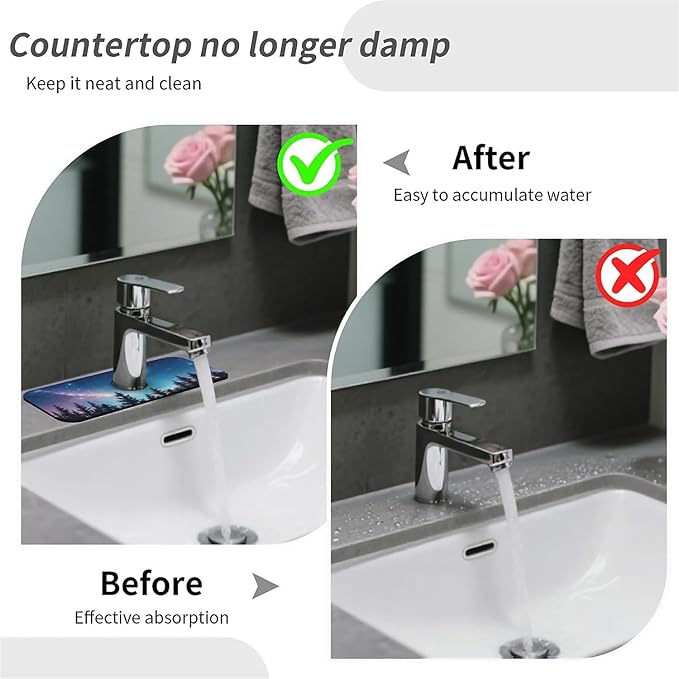 Kitchen Sink Splash Guard，Starry sky Milky Way forest Faucet Mat Sink Gadgets-Super Absorbent Fast Drying Mat Drip Catcher for Kitchen, Bathroom,Sink Mat, Dish Drying Mat, Bathroom(15" X 5.5" )