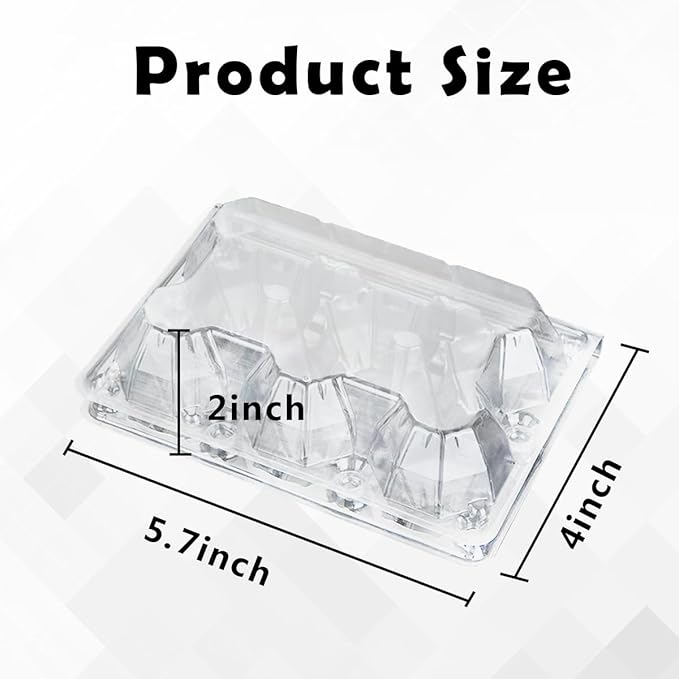 100 Pcs Plastic Transparent Egg Cartons - 2x3 Clear for 6 Eggs | Half Dozen | Bulk Clear Plastic Egg Cartons for Family Pasture Farm Market Kitchen Organization