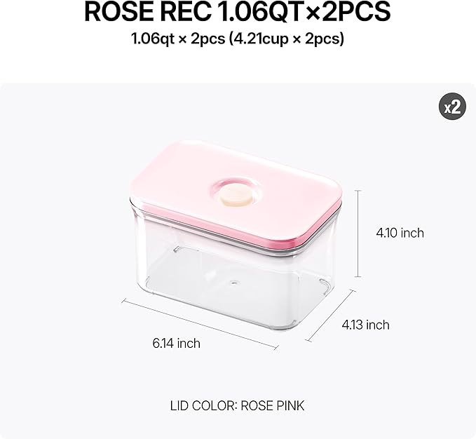 VAKUEN Premium Airtight Food Storage Containers ROSE Rectangular 1.06qt 2P/SET, Patented Double Silicone Lining, 100% Leak Proof, BPA-FREE