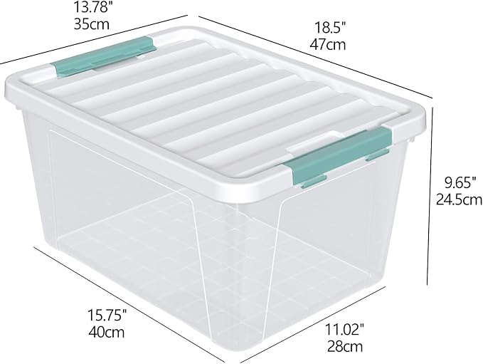 35 Quart Plastic Storage Bin with Lid, Large Clear Latch Storage Box, 4-Pack
