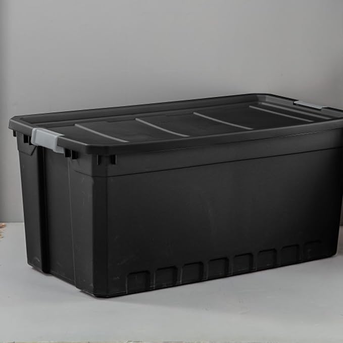 Sterilite 9-Pack Plastic Storage Bins with Lids, Stackable Containers, 50 Gallon, Black