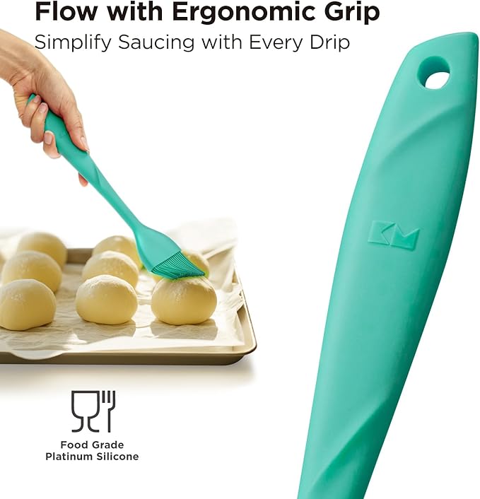 Kitchen Mama WaltzGrip Platinum Silicone Basting Pastry Brush: Set of 2 Heat-Resistant Brushes Utensils for Cooking, Baking, Grilling, Barbecue, and Spreading Oil, Butter, Egg - Dishwasher-Safe (Teal)