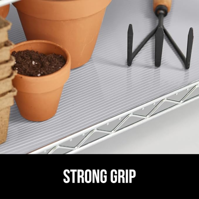 GORILLA GRIP DuraGuard Shelf Liner, Non-Adhesive Cabinet Liners for Kitchen Drawers, Shelves, Refrigerator, Pantry Storage, Bathroom Closet, Durable Waterproof BPA Free Ribbed Plastic, 12x20 Lt Gray