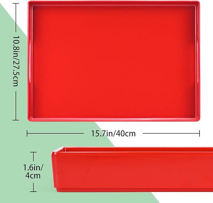 XMNFLY Serving Tray with Handles-10x15Inch Red Melamine Modern Serving Platters,Serving Wine,Coffee,Breakfast/Kitchen Countertop Tray/Makeup Drawer Organizer/Vanity Table Tray/Decorative Tray