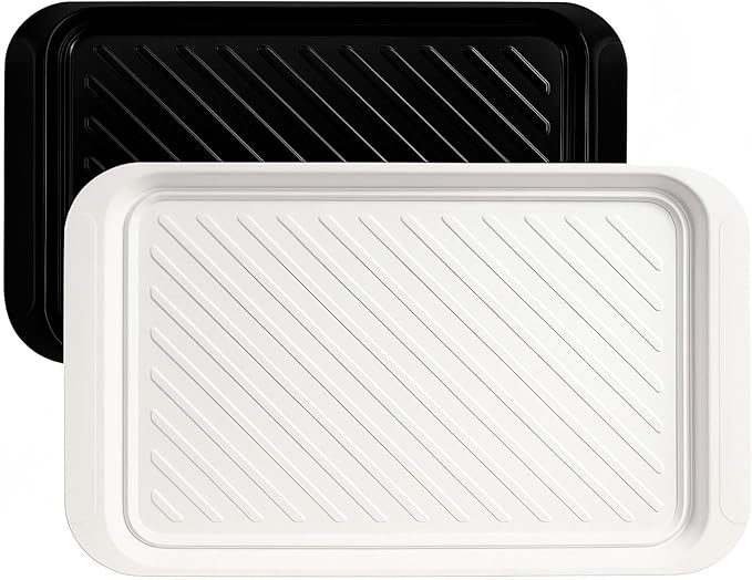 TP Grilling Prep and Serve Trays, 17 x 10.5 inch BBQ Trays for Cooked and Raw Foods, Set of 2 Melamine Serving Platters for Meats, Grill Accessories, Black and White