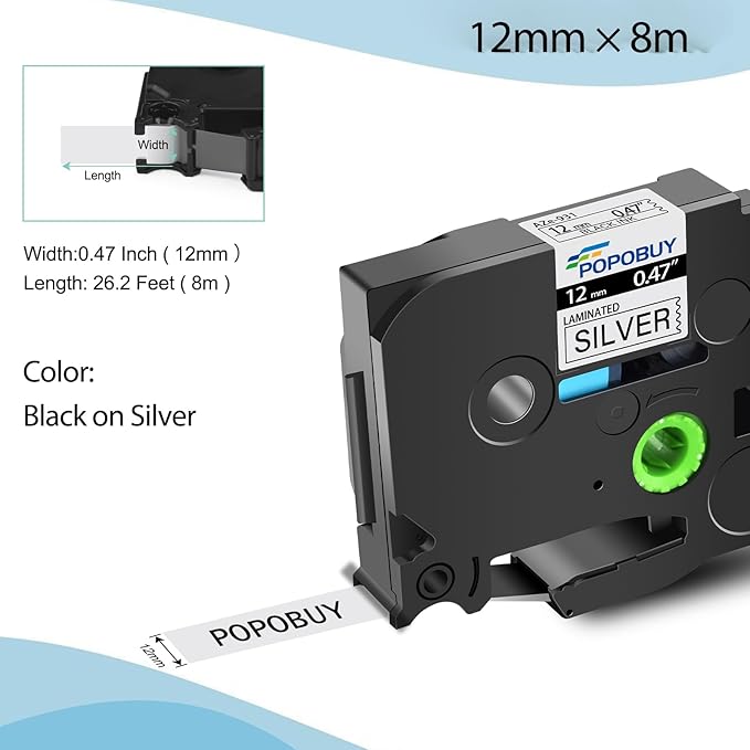 5 Pack 12mm 0.47 Laminated Silver Tape Compatible for Brother P-Touch TZ931 TZ-931 TZe-931 TZe931 TZe TZ Black on Silver Label Tape for PT-D210 D200 D400 D410 H100 H110 Label Maker