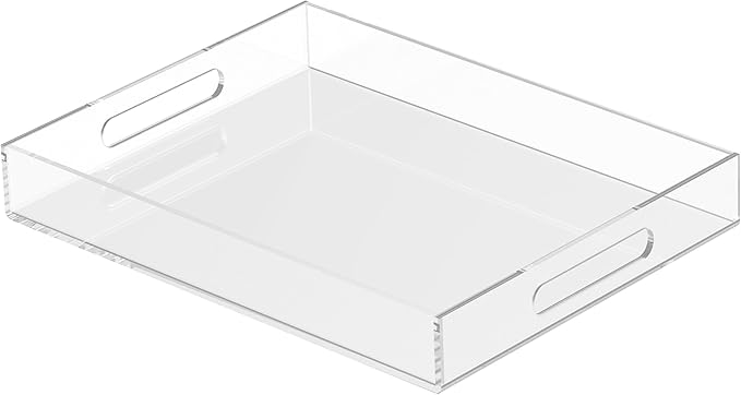 Acrylic Tray 14x11 with Cut Handles - Spill Proof Decorative Tray is an Ideal Countertop Organizer for Living Rooms, Ottoman Coffee Tables, Offices, Kitchens & Serving Guests