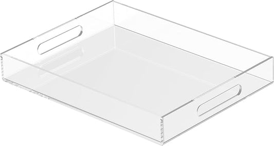 Acrylic Tray 14x11 with Cut Handles - Spill Proof Decorative Tray is an Ideal Countertop Organizer for Living Rooms, Ottoman Coffee Tables, Offices, Kitchens & Serving Guests