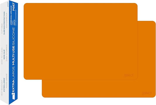 GASARÉ, Set of 2, Extra Large, Thick, Silicone Mats for Kitchen Counter, Heat Resistant Mats, Countertop Protector, Non-Slip, Easy to Clean, 25 x 17 Inches x 1.4mm, Orange