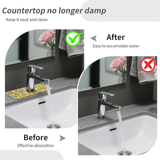 Kitchen Sink Splash Guard，Cute Duck Faucet Mat Sink Gadgets-Super Absorbent Fast Drying Mat Drip Catcher for Kitchen, Bathroom,Sink Mat, Dish Drying Mat, Bathroom(15" X 5.5" )