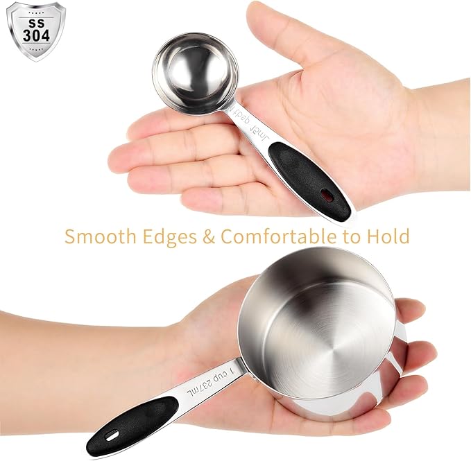 Stainless Steel Measuring Spoons & Cups Set, Includes 10 Sizes, from 1/4 tsp to 1 cup, Food Grade Stackable Tablespoons and Teaspoons Measuring Set for Cooking & Baking (Black)