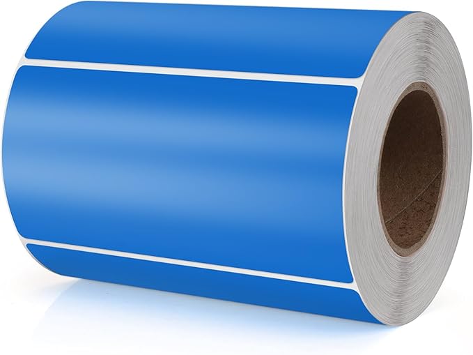 Blue Rectangle Stickers 4 x 2 Inch Color Coding Labels Vinyl Roll Self-Adhesive Waterproof Removable 500 PCS