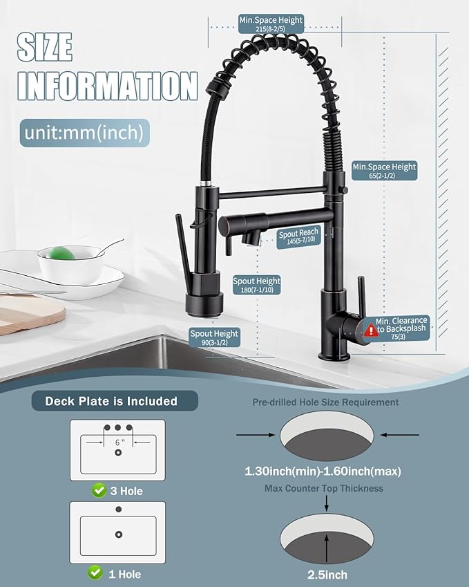 Kitchen Faucets, Oil Rubbed Bronze Kitchen Faucet, Pull Down Kitchen Sink Faucet with Sprayer, Commercial Stainless Steel Spring Faucets for Kitchen Sinks, Single Handle with High Arc Spring