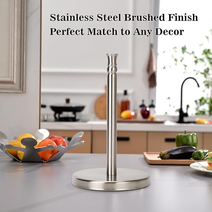 Sfemn Paper Towel Holder Countertop, Standing Paper Towel Roll Holder for Kitchen Bathroom, with Weighted Base for One-Handed Operation, No Wobbly (Brushed Nickel)