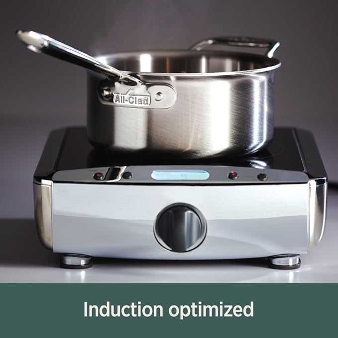 All-Clad D5 5-Ply Stainless Steel Sauce Pan 3 Quart Induction Oven Broiler Safe 600F Pots and Pans, Cookware Silver