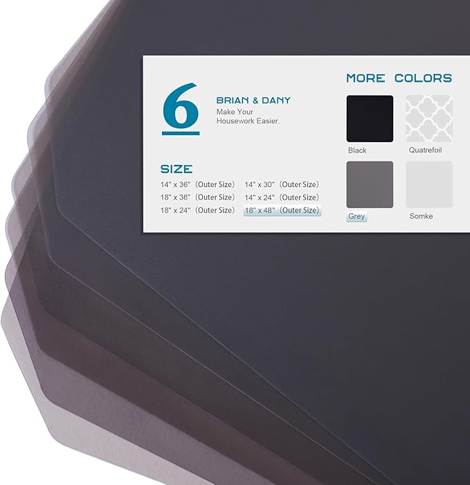 BRIAN & DANY Wire Shelf Liner 18" X 48", Heavy Duty Shelf Liners for Wire Shelving, Waterproof Protector Mats, Set of 6, Charcoal