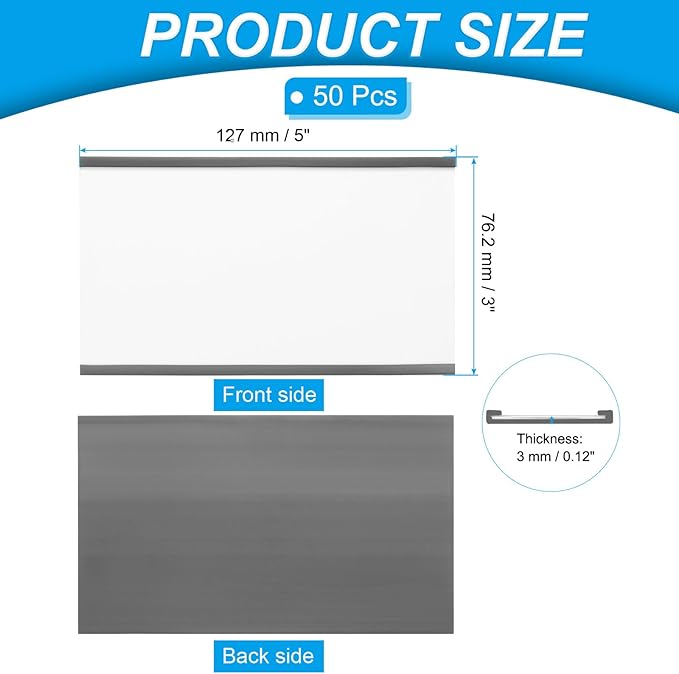 PATIKIL Magnetic Label Holder 5" x 3" with Paper Inserts, 50 Pcs C Channel Magnetic File Cabinet Labels Shelf Data Card Holder Signs for Metal Racks Shelves Whiteboard Tool Box