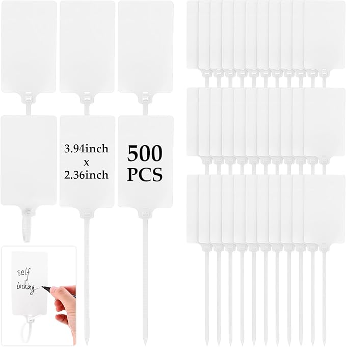 Chunful 500 Pcs Blank Plastic Tags Shipping Tags 3.94"x 2.36" Waterproof Sealing Shipping Labels Bulk Writable Hanging Tag Ties Sealing Strap Reusable Mark Labels for Keys Luggage Logistic(White)