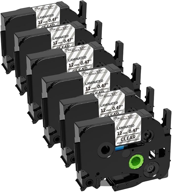 6-Pack TZe TZ Tape12mm 0.47 Inch Laminated Clear Label Tape Compatible12mm 0.47 TZ-131 P Touch Black on Clear Refills for Brother PT-D210 H110 D200 Label Maker, 0.47" x 26.2'(12mm x 8m)