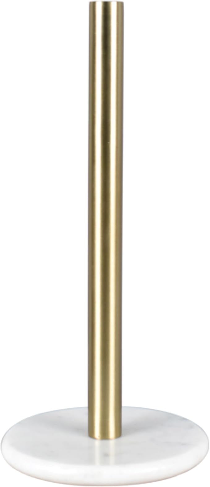 happimess PRH2000D Avery Modern Classic Metal with Non Slip Weighted Marble Base Paper Towel Holder, for Bathroom Kitchen Countertop, Standard or Jumbo-Sized Roll Paper, White/Gold