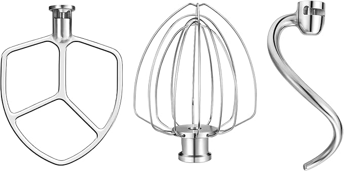 Wiselet Stainless Steel Accessories for KitchenAid 5-6 Qt Bowl-Lift Stand Mixer, Includes 6 Wire Whisk, Beater, Dough Hook, Dishwasher Safe and Heavy Duty, fits for KP26, KL26, KB26, KSM55/60