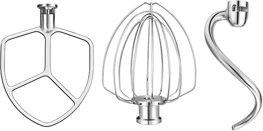 Wiselet Stainless Steel Accessories for KitchenAid 5-6 Qt Bowl-Lift Stand Mixer, Includes 6 Wire Whisk, Beater, Dough Hook, Dishwasher Safe and Heavy Duty, fits for KP26, KL26, KB26, KSM55/60