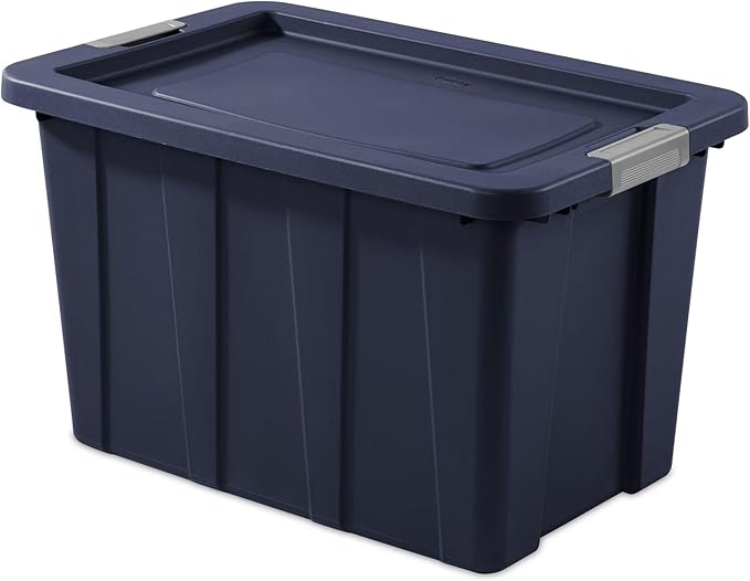 30 Gallon Stackable Storage Bins with Lids - Heavy Duty Totes with Secure Latching & Integrated Handles for Garage, Camping, Attic & Home Closet Organization, Dark Blue