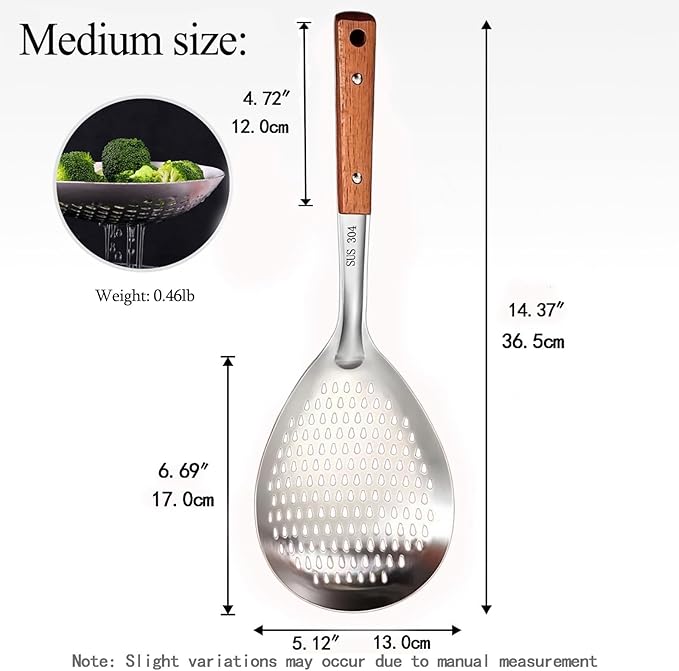 ANMIOU Spider Strainer Colander with Wood Handle, Solid Stainless Steel Kitchen Utensil for Cooking Frying Pasta Drainer