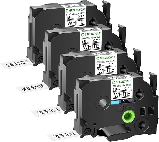 GREENCYCLE Extra Strength Adhesive Black on White Label Tape Compatible for TZE-S241 TZS241 AZES241 3/4" 18mm for PT2730, PTD400, PTD400AD, PTD400VP, PT-D450, PTD600, PTP700, PTP710BT-4 Pack