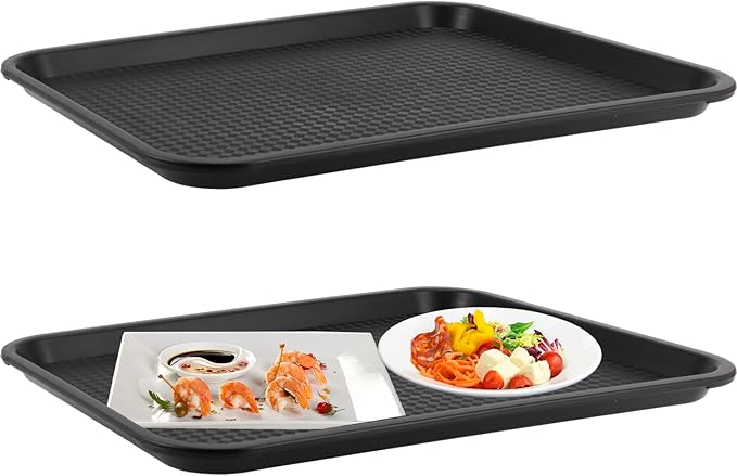HEIHAK 10 Pack Plastic Fast Food Tray, 16 x 12 Inch Plastic Cafeteria Trays with Textured Surface, Rectangular Fast Food Serving Trays for Serving and Carrying Food in Restaurant Cafeteria