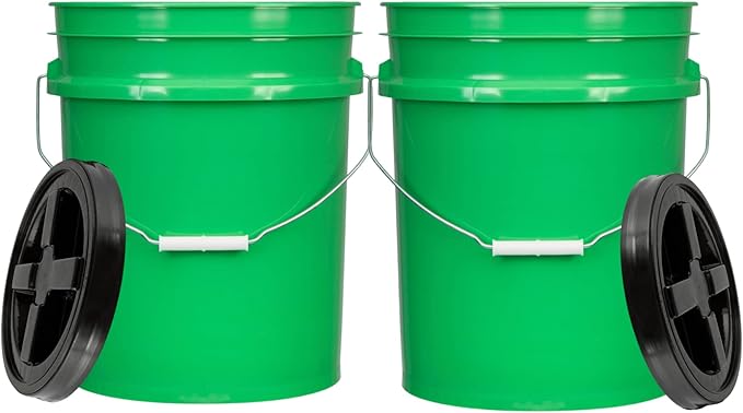 House Naturals 5 Gallon Buckets pails with Screw on Air Tight Lids - Food Grade - BPA Free -(Pack of 2) Made in USA pails