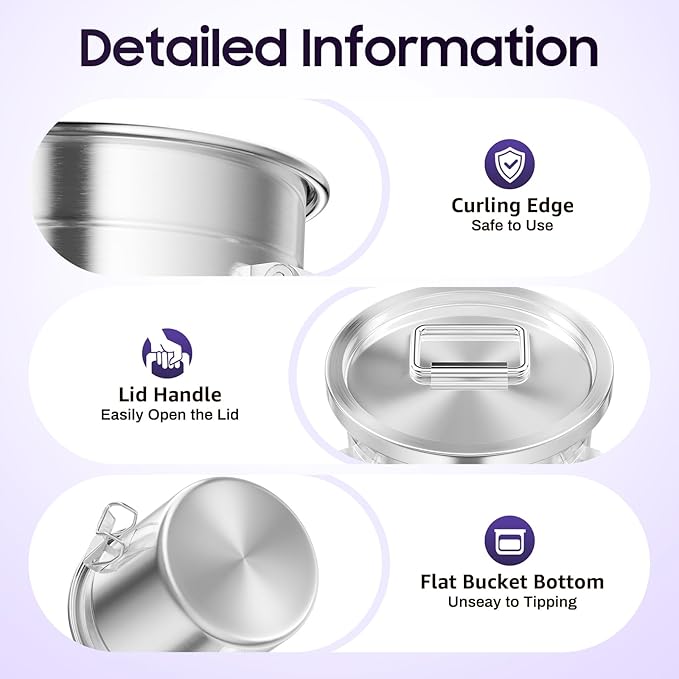 Stainless Steel Airtight Canister for Kitchen, 6L/1.59Gal Metal Food Storage Container Flour Bucket with Lid & Clamps, Bean Rice Cereal Canister Holder for Kitchen Restaurant, D7.9*H7.9in