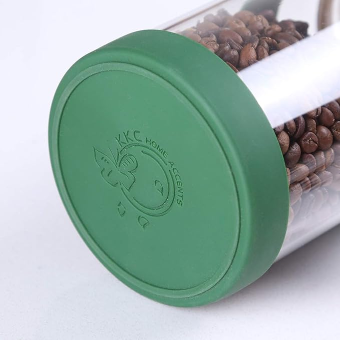 KKC Vacuum Sealed Coffee Bean Storage Container with Scoop for 1 lb Beans,Airtight Glass Coffee Jar Canister with Scoop,Glass Storage Canisters with Hinged Lid,40 Fluid Ounce