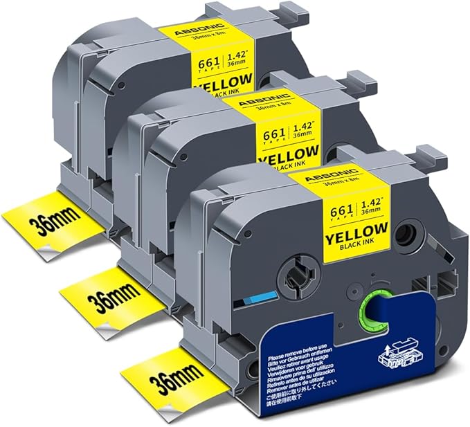 Absonic 3-Pack 36mm Yellow Label Tape Compatible for Brother TZe-661 TZ-661 TZe661 Tz661 P Touch Tze Tz Tape 36mm Laminated Yellow for PT-9600 PT-9700 PT-910BT PT-3600 Label Maker, 1-1/2 Inch