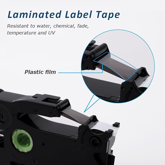 Label KINGDOM TZe-211 Compatible with Brother P Touch TZe211 6mm 0.23" Laminated TZ Label Tape Black on White 3/8 Inch for PT D210 H110 D400, 6-Pack