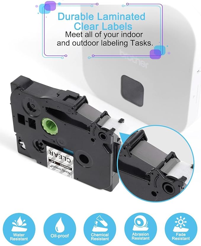 6-Pack TZe TZ Tape12mm 0.47 Inch Laminated Clear Label Tape Compatible12mm 0.47 TZ-131 P Touch Black on Clear Refills for Brother PT-D210 H110 D200 Label Maker, 0.47" x 26.2'(12mm x 8m)