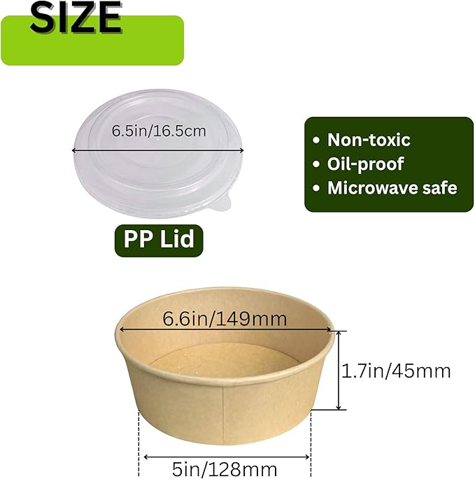 ganfaner 17oz Disposable Round Paper Bowls with Lid, 50 Sets Deli Containers Box Spillproof Acai Bowls, To Go Salad Bowl for Lunch Meal, Paper Meal Prep Box for Soup Toppings Snack Camp Family