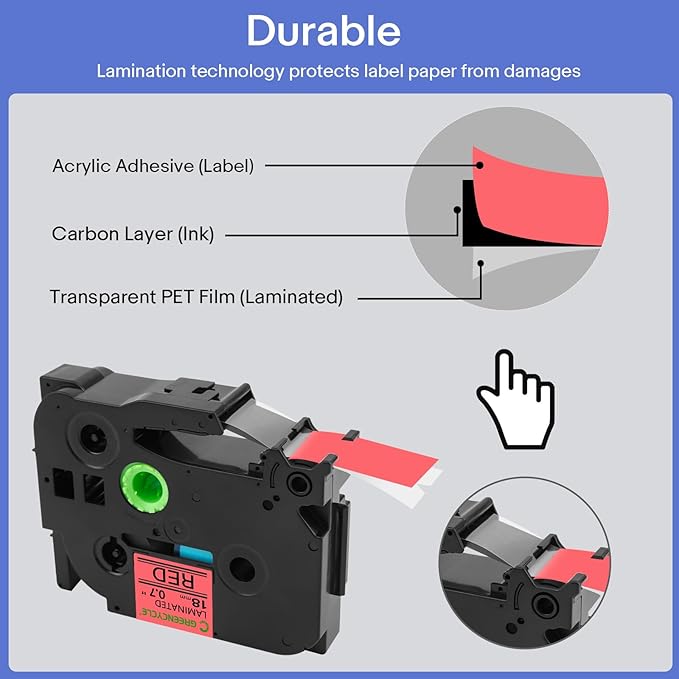 GREENCYCLE 10 Pack Compatible for TZe-441 TZe441 TZ441 TZ-441 Laminated AZE Label Tape 18mm 0.7 Inch 3/4" Black on Red for Ptouch PT-D400 PT-D400AD PT-D450 PT-D600 PT-P700 PT-P710BT