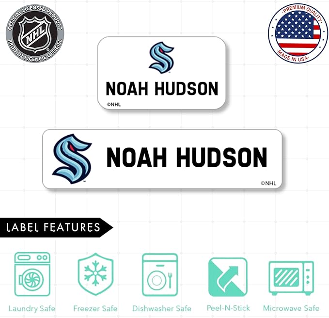 NHL Hockey Labels - Custom Peel and Stick, Waterproof Label - Great for Organization, Sports, School, Day Camp Labels - 155 Pack (Seattle Kraken)