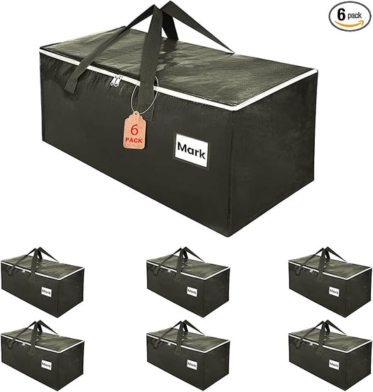 Moving Boxes 6 Pack,93 Liters Clothes Storage Large Moving Bags with Handles Moving Totes Bins for College Dorm or Christmas Decorations