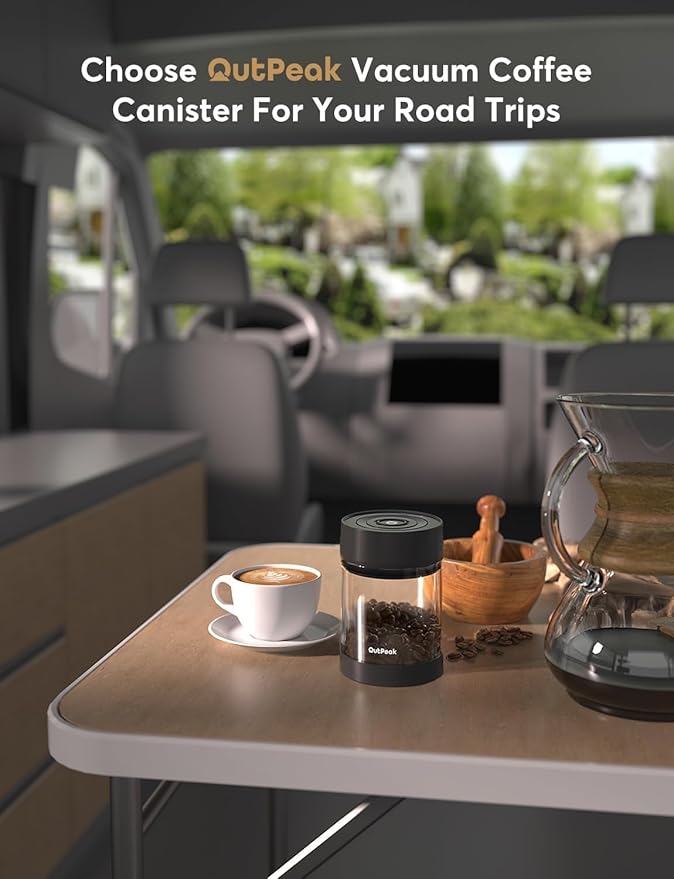 OUTPEAK Neo Latest Auto Vacuum Coffee Canister, 0.75L for 8.8oz Coffee Beans, One-Button Operation, Small Airtight Coffee Canister with Scoop, Coffee Storage Container Clear Glass (Champion's Choice)