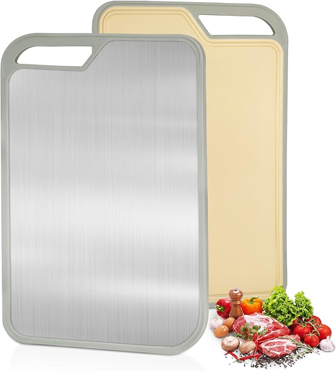 LIHOOOOM Cutting Board for Kitchen, Stainless Steel Cutting Board Easy to Clean,Double Sided Large Cutting Boards 15.7 X 10.6 inch,Dishwasher Safe