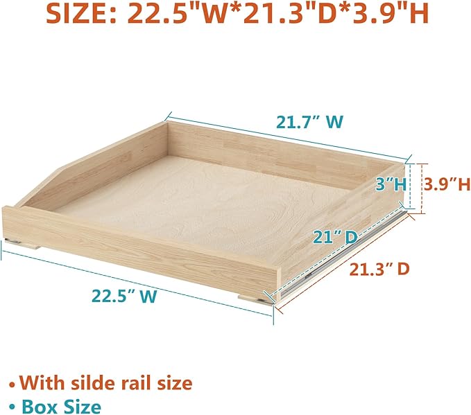ROOMTEC Pull Out Cabinet Organizer with Soft Close, 22-1/2" W x 21" D, Pull Out Cabinet Drawer for Kitchen cabinets, Pull Out Cabinet Shelf, Finished, Bottom Assembly, 2PCS