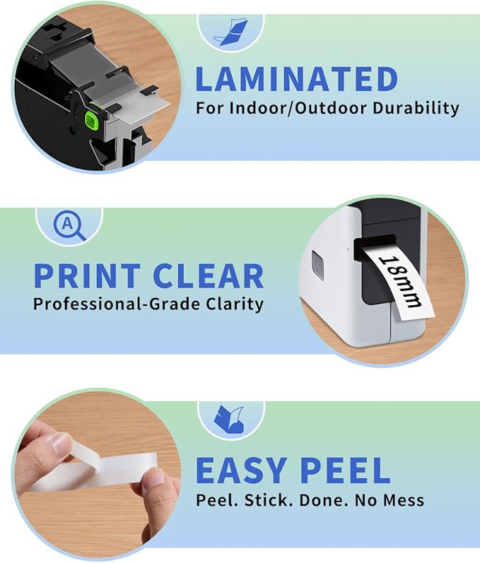 Oozmas 18mm Label Tape Replacement for TZe-241 Brother Label Maker Tape 18mm 0.7 Inch Tz Laminated White TZe241 P-Touch Black on White for PTD410 PT-D400 PT-D610BT PTD600 Refill, 3/4 Inch, 4 Pack