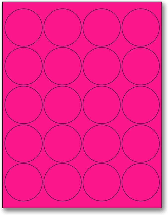 NextDayLabels - 8-1/2 x 11 Neon Color High Light Fluorescent Labels for Laser & Inkjet Printer (Pink Fluorescent, 2" Round - 20 Per Page | 2000 Labels)